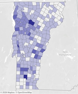 map of median primary home sales prices by town in VT (2026)